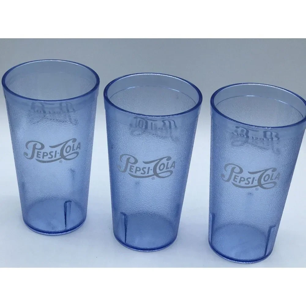 SET OF 3‎ ACRYLIC LIGHT BLUE PEPSI DRINKING TUMBLERS WHITE LOGO HOLDS 16 OZS